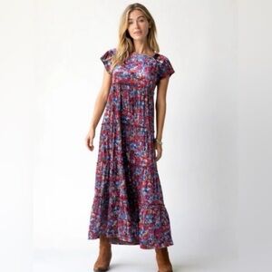 NATURAL LIFE Red and Blue Velvet Berkley Maxi Dress